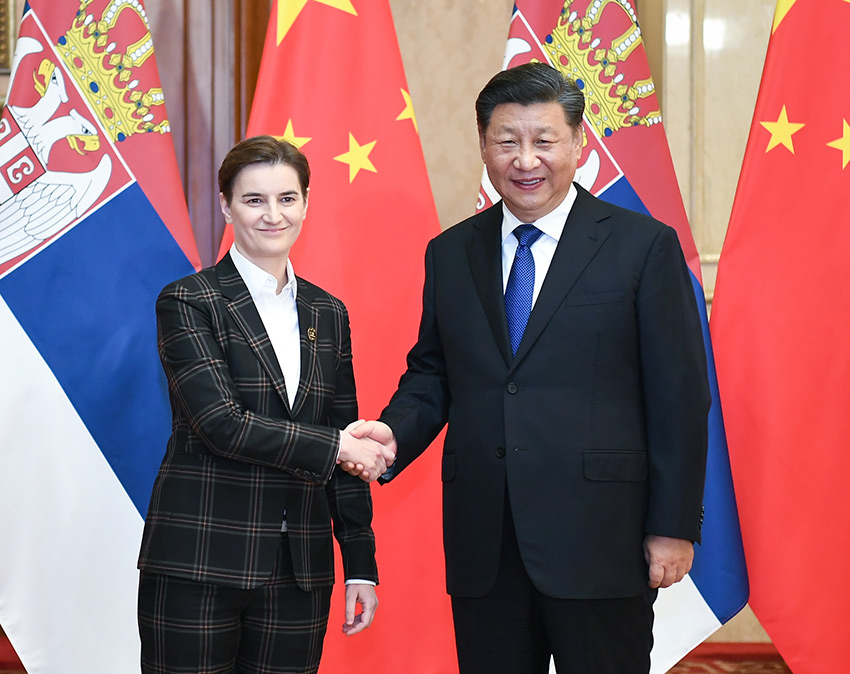 11月4日，國家主席習近平在上海會見塞爾維亞總理布爾納比奇。 新華社記者 謝環馳 攝