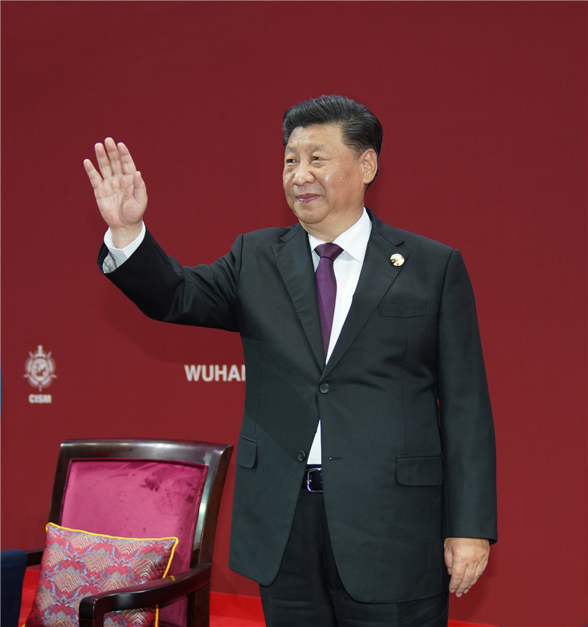 10月18日，中共中央總書記、國家主席、中央軍委主席習近平在武漢出席第七屆世界軍人運動會開幕式並宣布運動會開幕。 新華社記者 李剛 攝