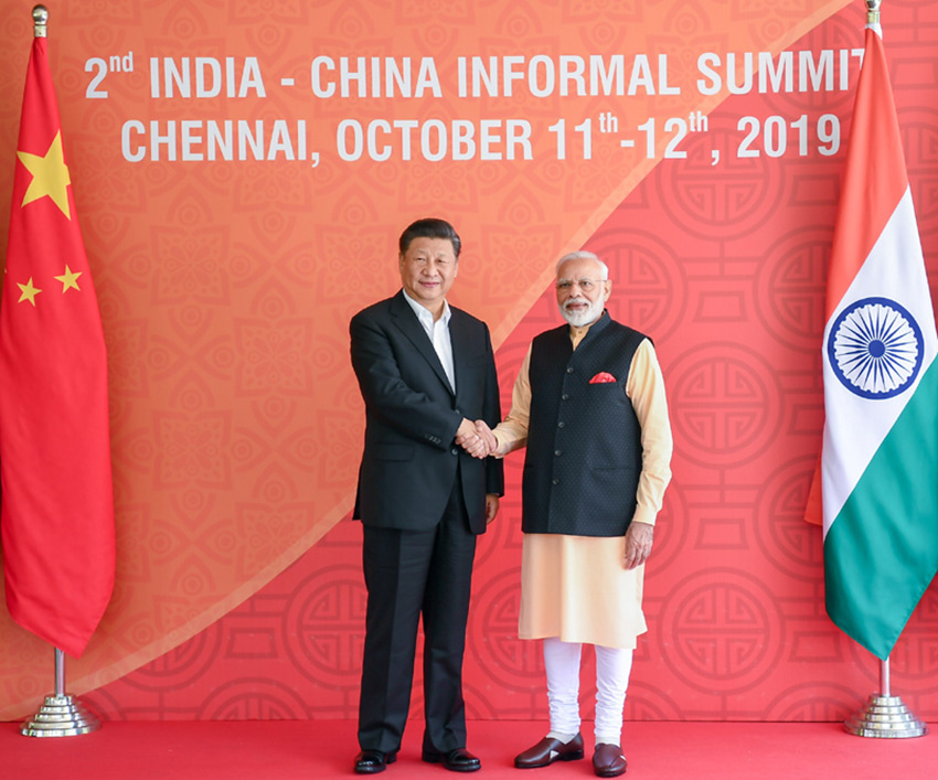 10月12日，國家主席習近平在金奈同印度總理莫迪繼續舉行會晤。 新華社記者 謝環馳 攝