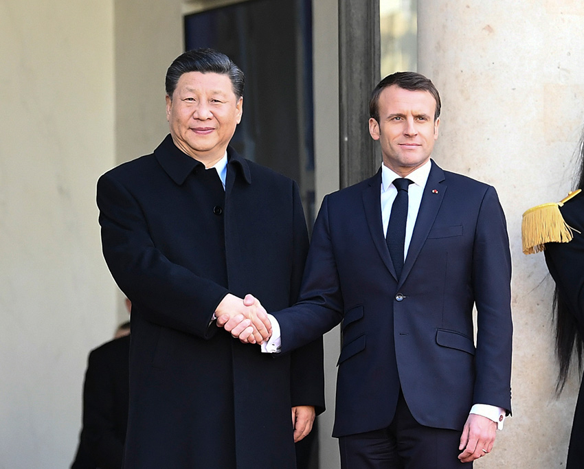 3月25日，國家主席習近平在巴黎愛麗舍宮同法國總統馬克龍會談。 新華社記者 謝環馳 攝
